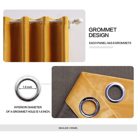 MIULEE Yellow Blackout Velvet Curtains Solid Soft Grommet Thermal Room Darkening Curtains Drapes 2 Panels.