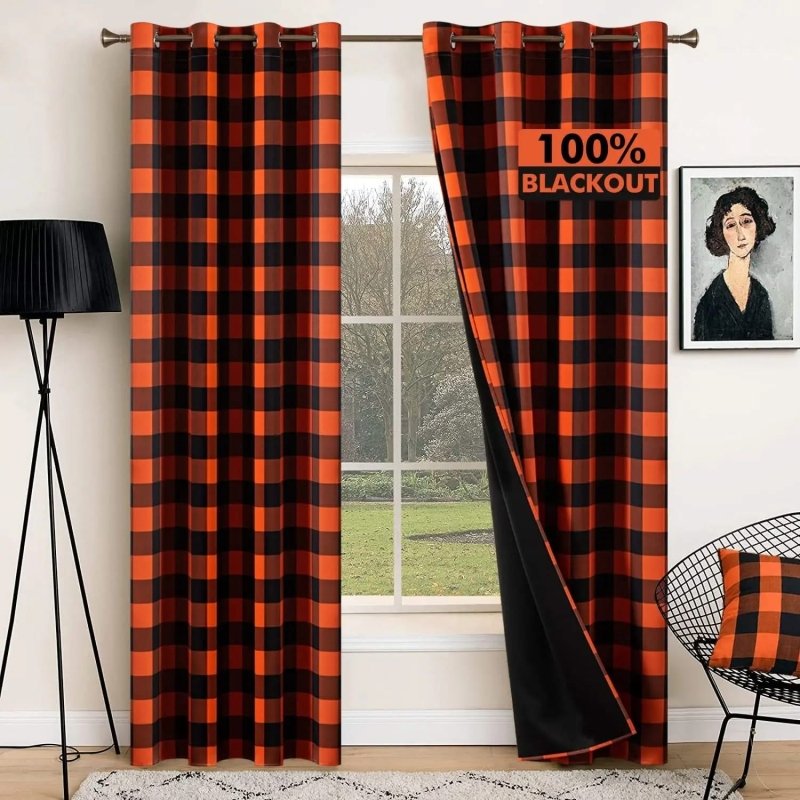 MIULEE Buffalo Plaid Curtains for Farmhouse Bedroom, Blackout Window Drapes with Grommets 2 Panels - Miulee