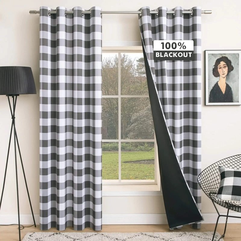MIULEE Buffalo Plaid Curtains for Farmhouse Bedroom, Blackout Window Drapes with Grommets 2 Panels - Miulee