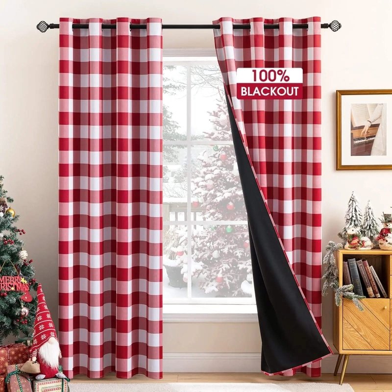 MIULEE Buffalo Plaid Curtains for Farmhouse Bedroom, Blackout Window Drapes with Grommets 2 Panels - Miulee