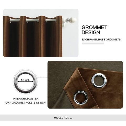 MIULEE Coffee Blackout Velvet Curtains Solid Soft Grommet Thermal Room Darkening Curtains Drapes 2 Panels - Miulee