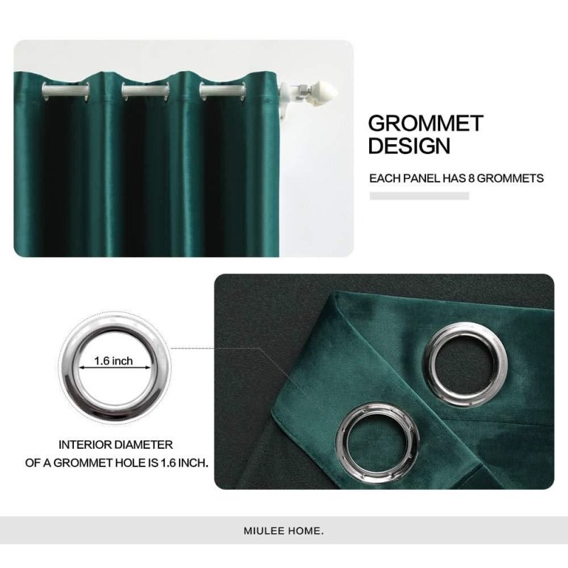 MIULEE Dark Green Blackout Velvet Curtains Solid Soft Grommet Thermal Room Darkening Curtains Drapes 2 Panels - Miulee