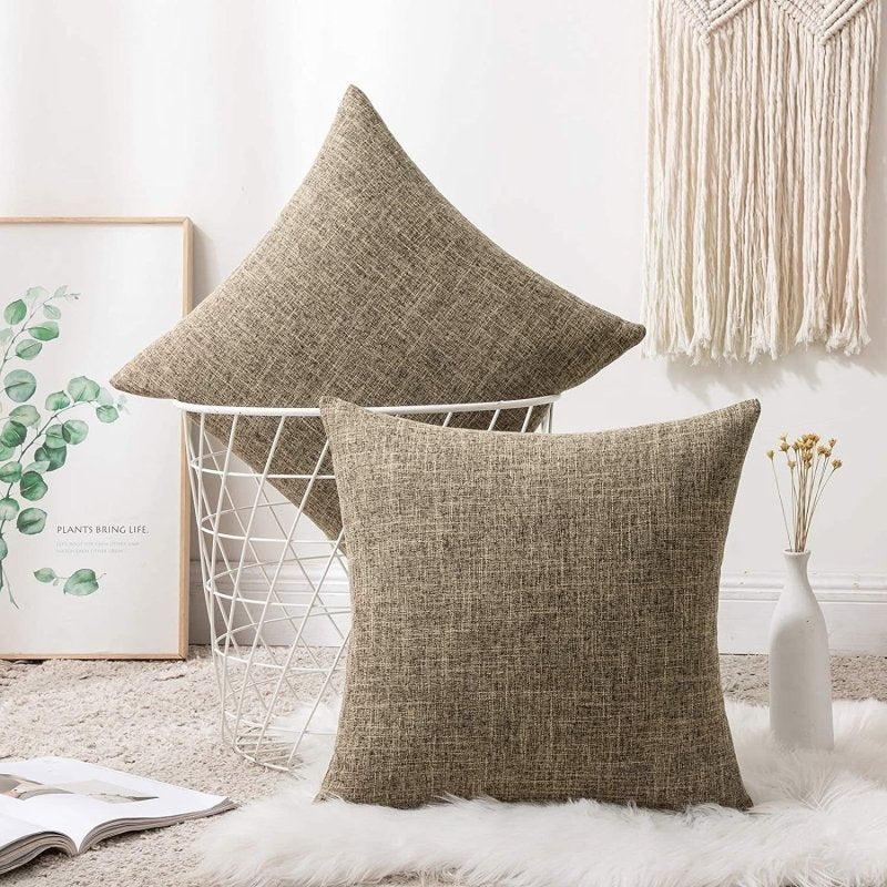 Miulee Decorative Throw Pillow Covers Linen Burlap Square Solid Farmhouse Modern Concise Throw Cushion Case Pillowcase 2 Pack - Miulee