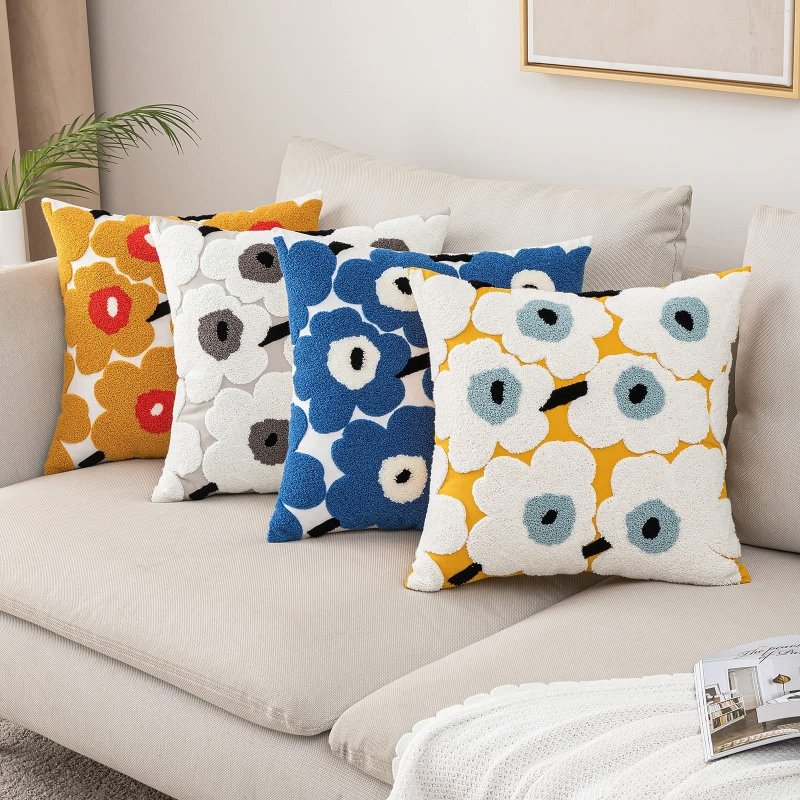 MIULEE Decorative Throw Pillow Covers with Embroidered Flower Square Boho Woven Soft Solid Pillowcases 2 Pack - Miulee