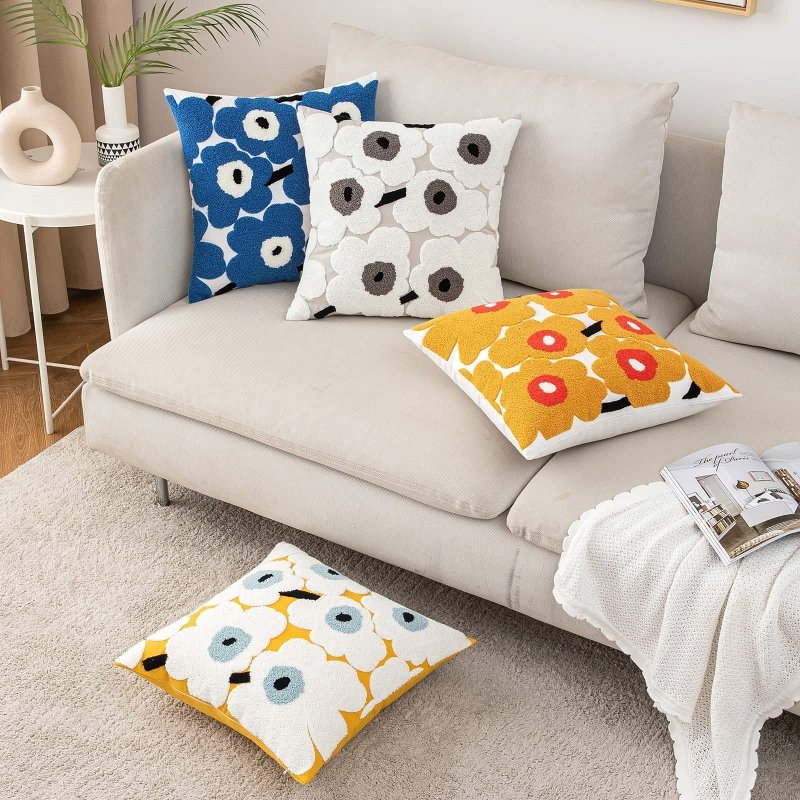 MIULEE Decorative Throw Pillow Covers with Embroidered Flower Square Boho Woven Soft Solid Pillowcases 2 Pack - Miulee