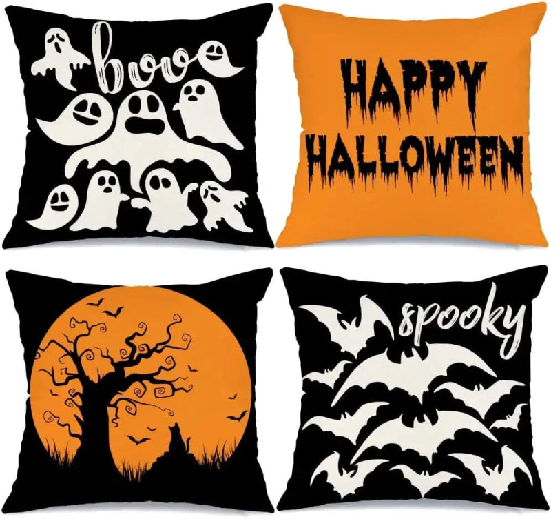 MIULEE Halloween Decor Pillow Covers Fall Decorative Pillows Farmhouse Throw Pillow Cases Pillowcases Ghost Spooky Vibe for Sofa 4 Pack - Miulee