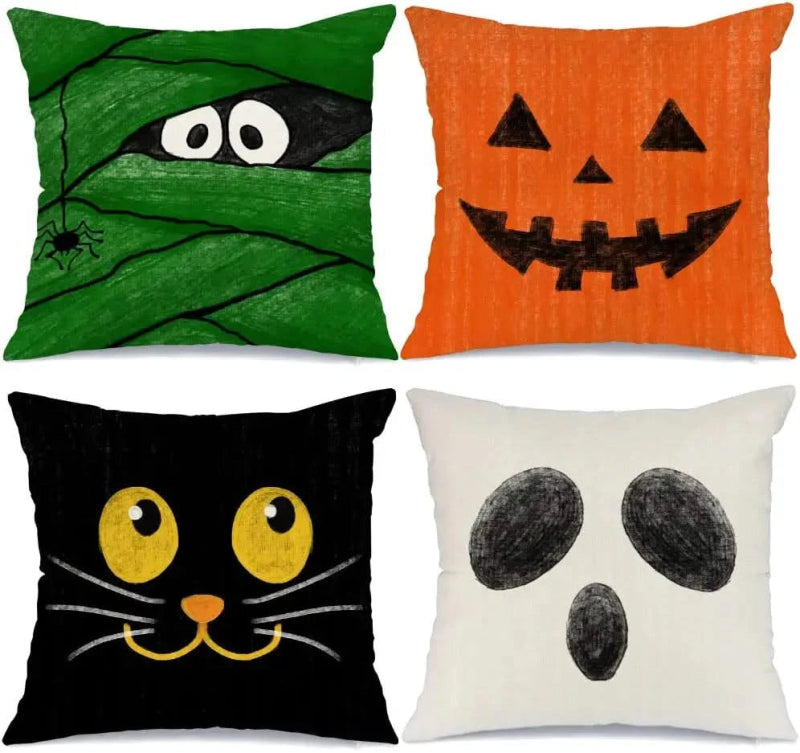 MIULEE Halloween Decor Pillow Covers Fall Decorative Pillows Farmhouse Throw Pillow Cases Velvet Pillowcases Pumpkin Spider Cat Ghost for Sofa 4 Pack - Miulee