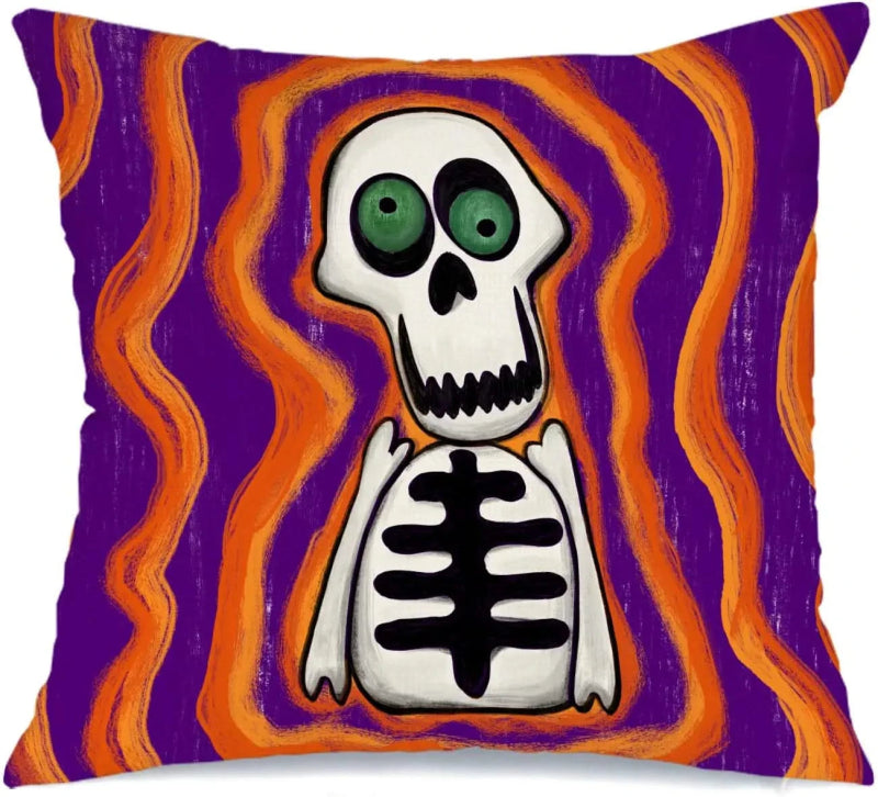MIULEE Halloween Decor Pillow Covers Fall Decorative Pillows Orange Purple Throw Pillow Cases Farmhouse Pillowcases Pumpkin Lanterns Ghost Skeleton for Sofa 4 Pack - Miulee