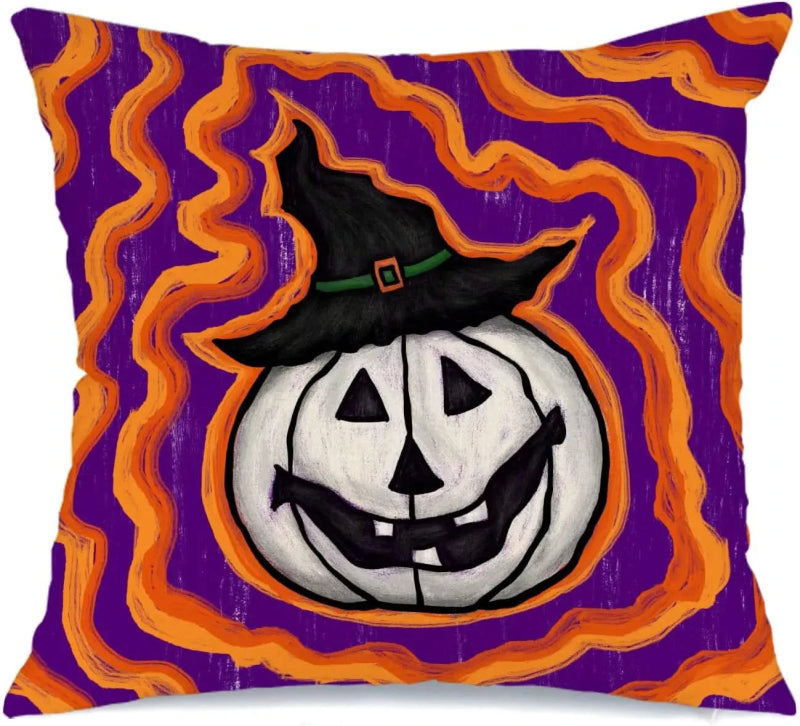 MIULEE Halloween Decor Pillow Covers Fall Decorative Pillows Orange Purple Throw Pillow Cases Farmhouse Pillowcases Pumpkin Lanterns Ghost Skeleton for Sofa 4 Pack - Miulee