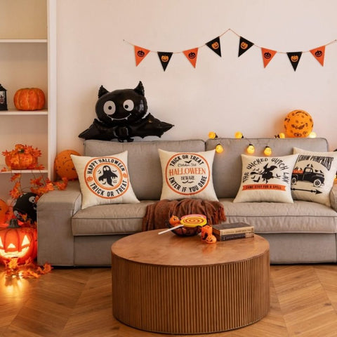 MIULEE Halloween Decor Pillow Covers Fall Decorative Throw Pillow Cases Farmhouse Linen Pillowcases Black Trick or Treat Pumpkin Bat Truck for Sofa 4 Pack - Miulee