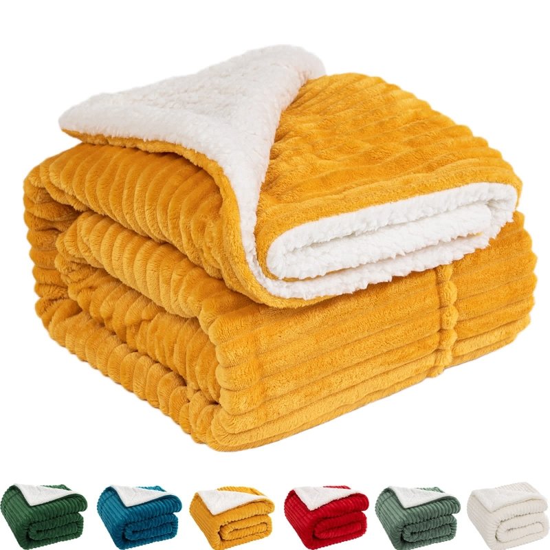 MIULEE Sherpa Blanket - 50 X 60 Inch Fleece Blankets and Throws - Lightweight Warm Soft Stripe Flannel Blanket Perfect for Bed 1 Pack - Miulee