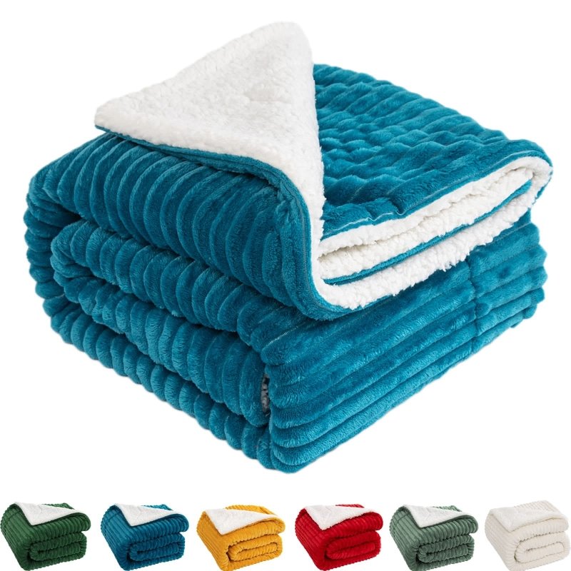 MIULEE Sherpa Blanket - 50 X 60 Inch Fleece Blankets and Throws - Lightweight Warm Soft Stripe Flannel Blanket Perfect for Bed 1 Pack - Miulee