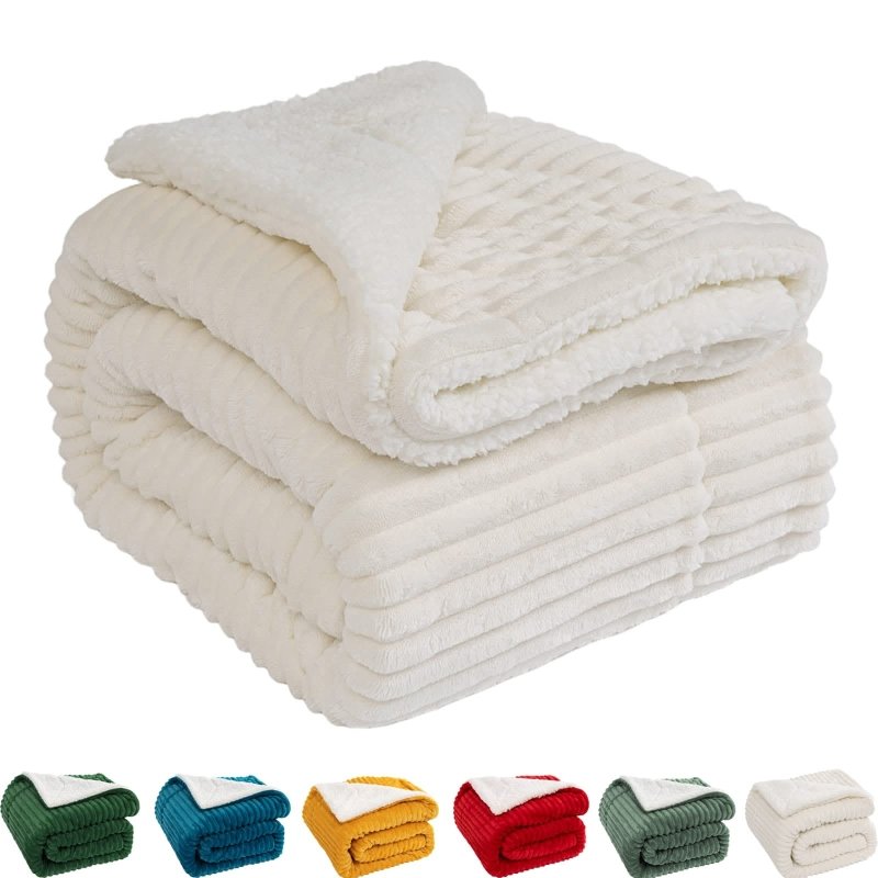 MIULEE Sherpa Blanket - 50 X 60 Inch Fleece Blankets and Throws - Lightweight Warm Soft Stripe Flannel Blanket Perfect for Bed 1 Pack - Miulee