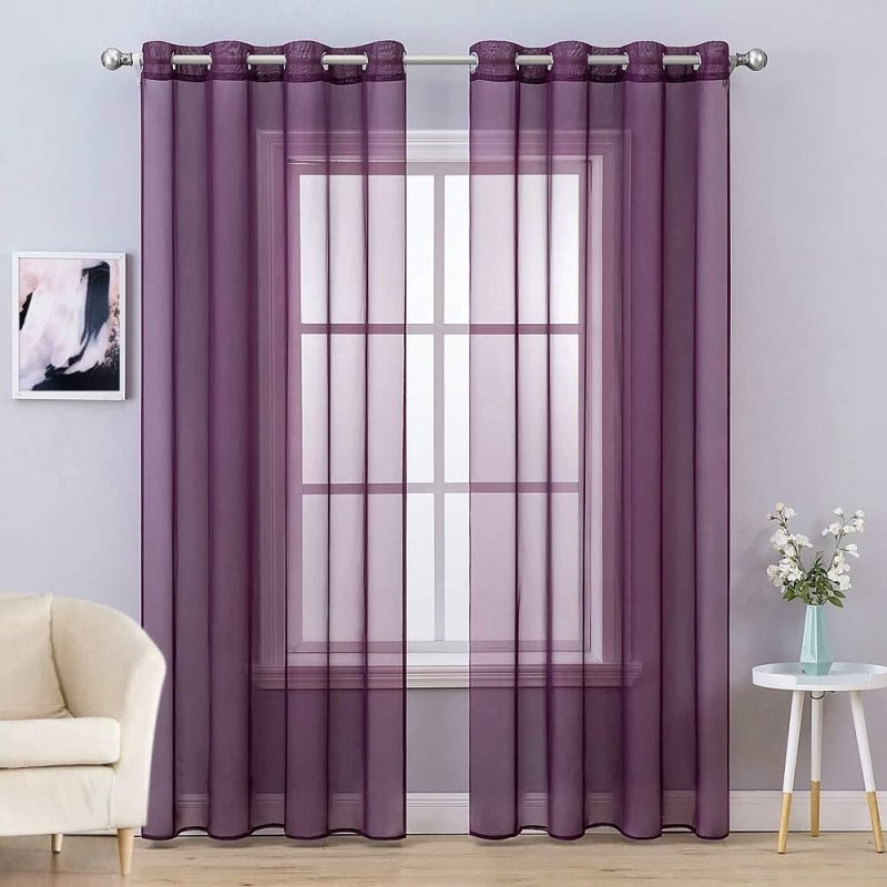 MIULEE Solid Sheer Curtains Elegant Grommet Window Voile Panels Drapes Treatment 2 Panels - Miulee