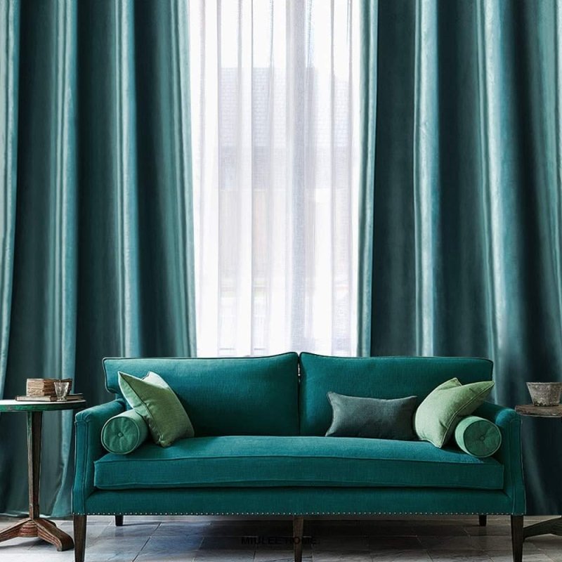 MIULEE Teal Blackout Velvet Curtains Solid Soft Grommet Thermal Room Darkening Curtains Drapes 2 Panels - Miulee